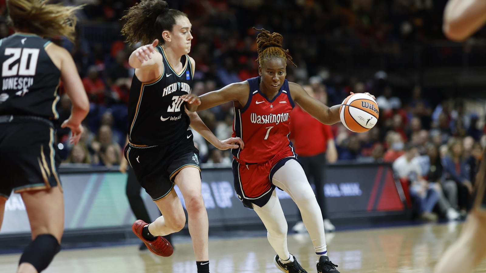 Ariel Atkins carted off court after breaking Mystics’ three-point record