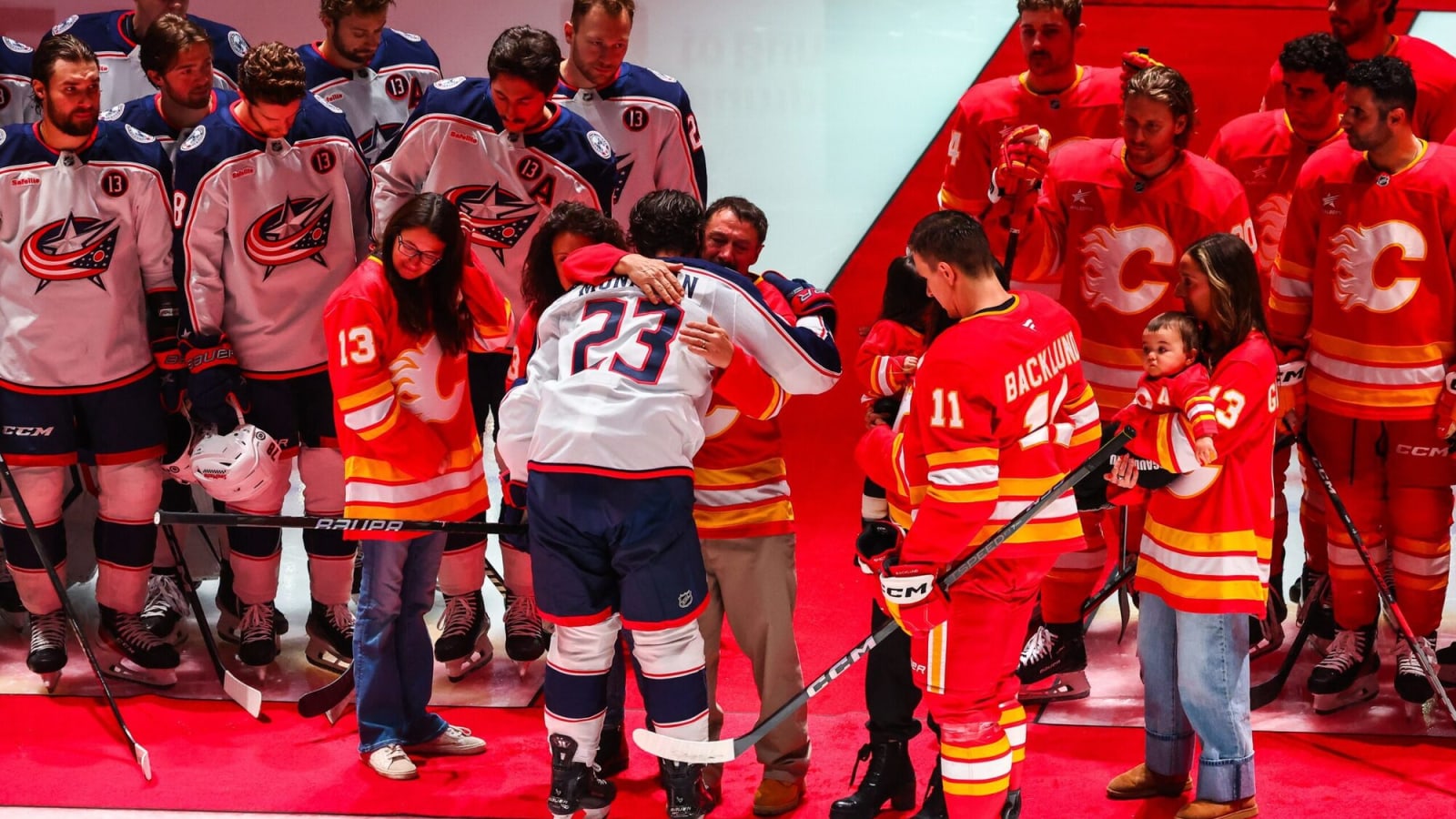 Flames honour Johnny Gaudreau in first game vs. Blue Jackets since passing