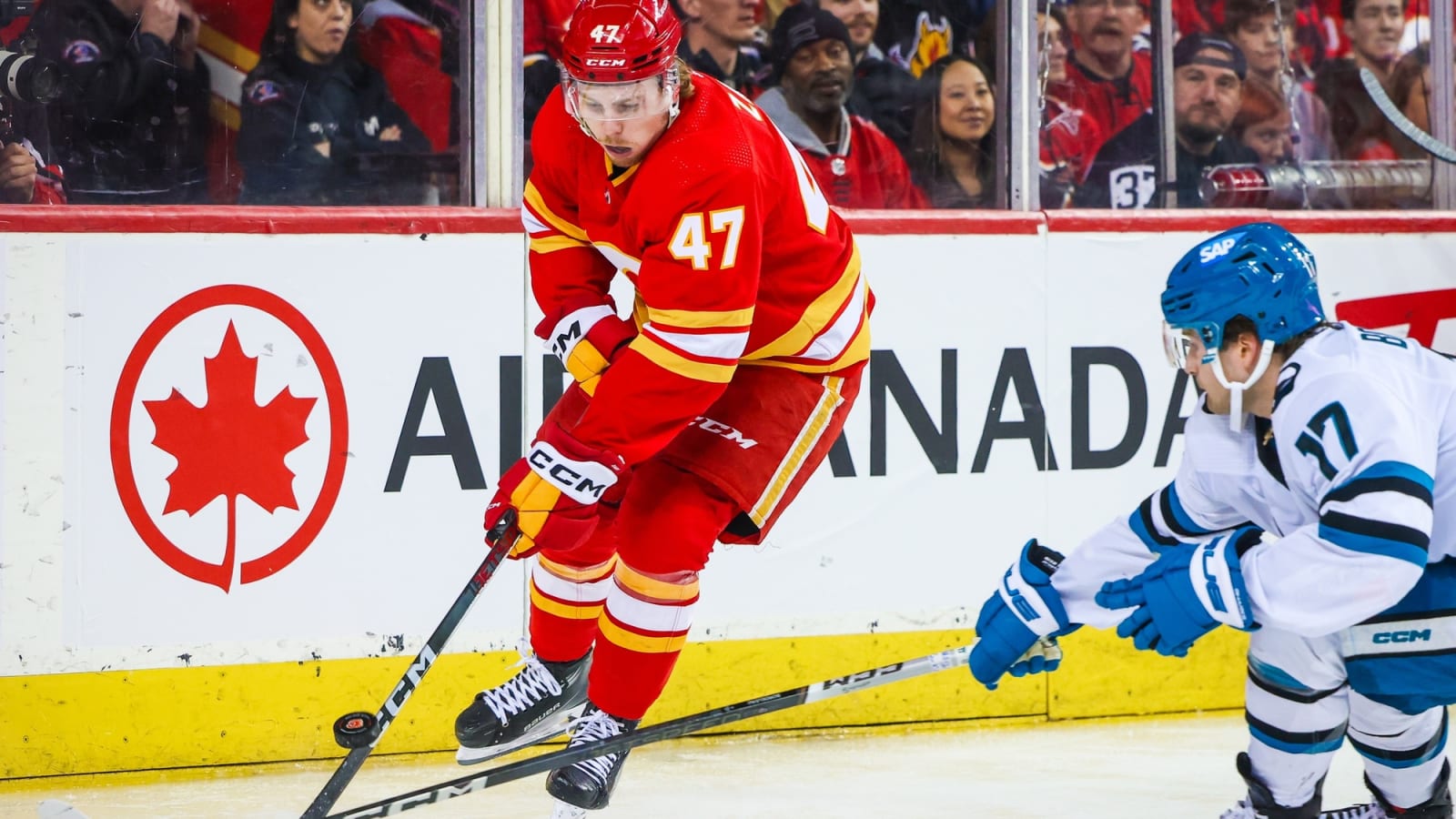Flames forward Connor Zary left Thursday’s game vs. Dallas after ugly collision
