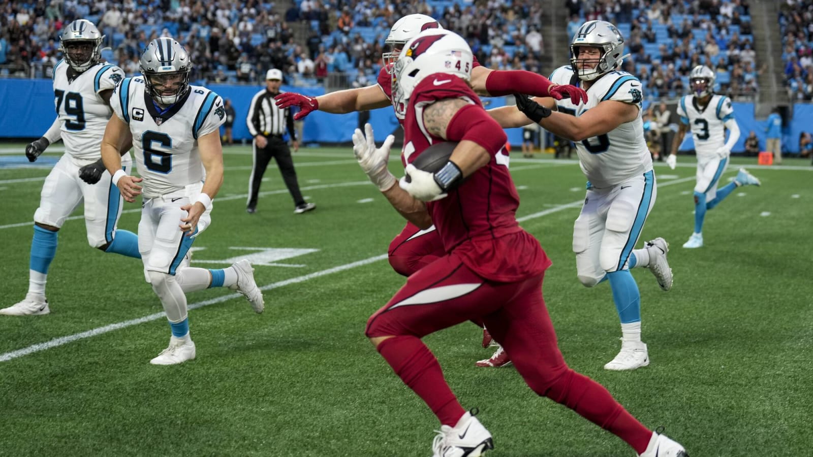 Panthers' Baker Mayfield snaps back about question on passes batted down