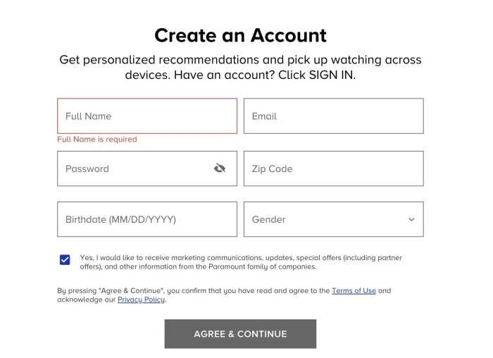 Billing Info Screenshot For Paramount Plus Free Trial