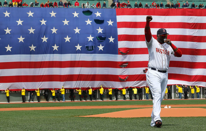 2013: Red Sox's David Ortiz at rally after Boston Marathon bombing
