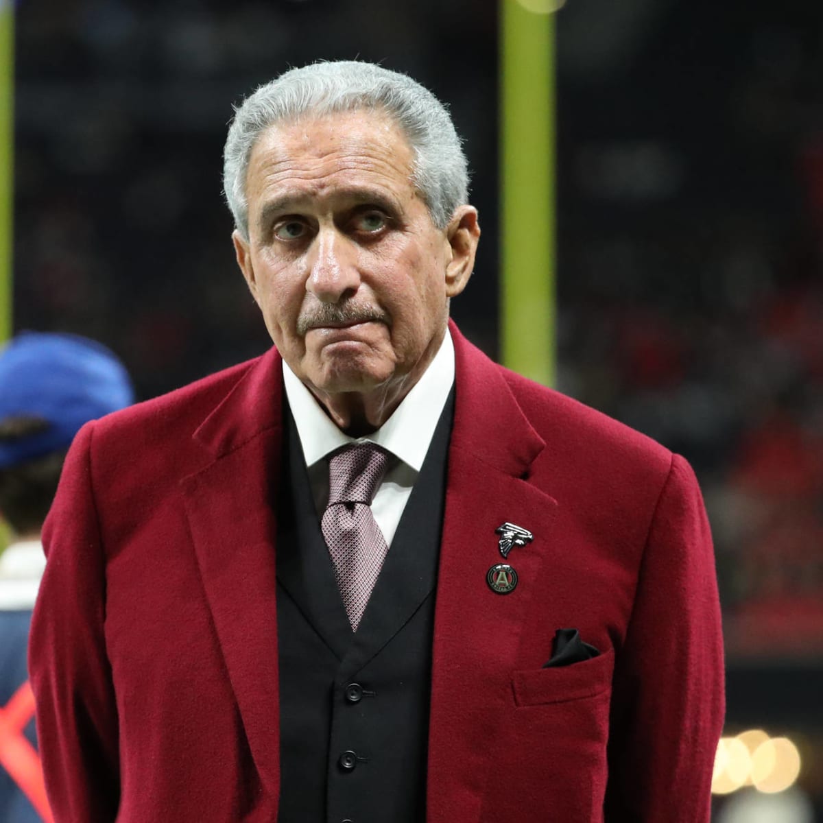 Atlanta Falcons owner Arthur Blank models a new Falcons' jersey