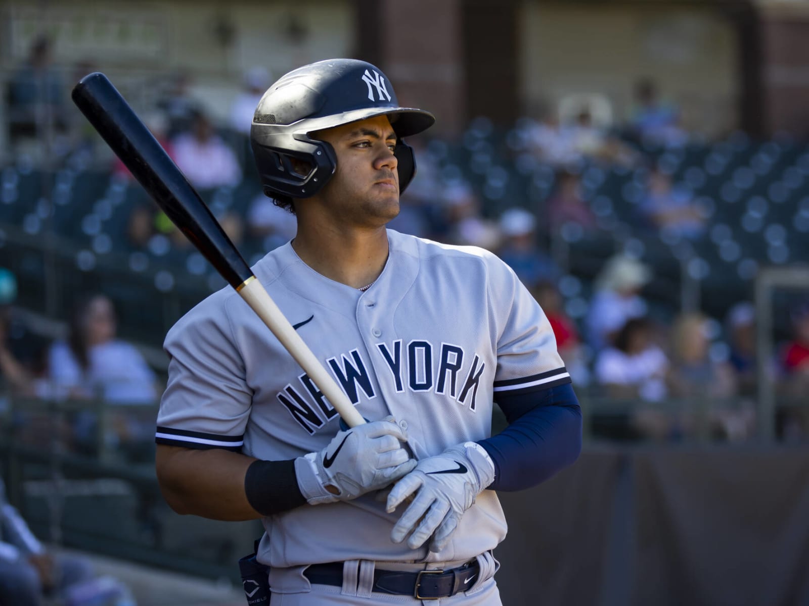 Yankees news: Super prospect Jasson Dominguez promoted to Doub yankees  batting practice jersey le-A