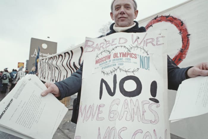 The U.S. boycotts the Moscow Olympics