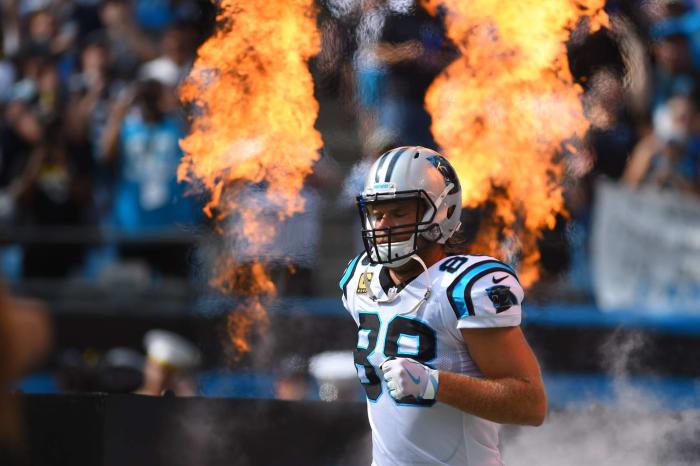 How many receiving yards will Greg Olsen have vs. Eagles?
