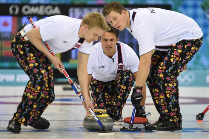 The spotlight is clearly on Norway curling team's pants