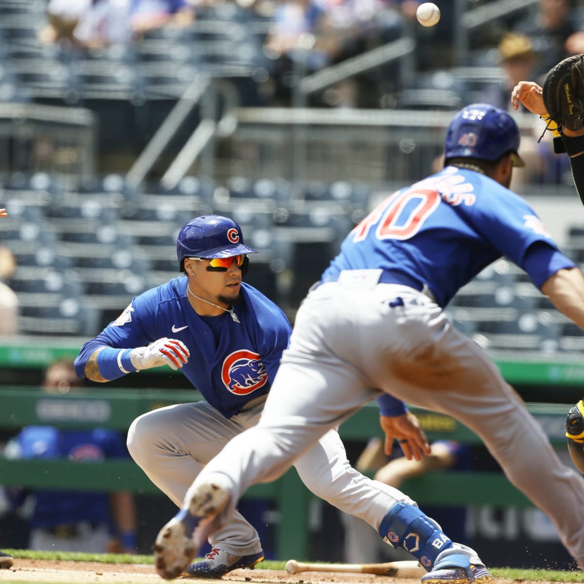 Cubs SS Javy Baez tosses bat past mound on strikeout, sails throw