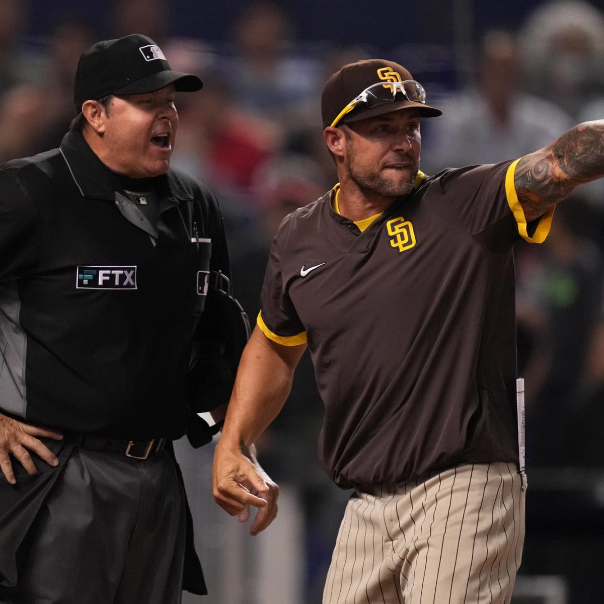 Plate ump Layne hit in mask by foul ball, leaves game - The San Diego  Union-Tribune