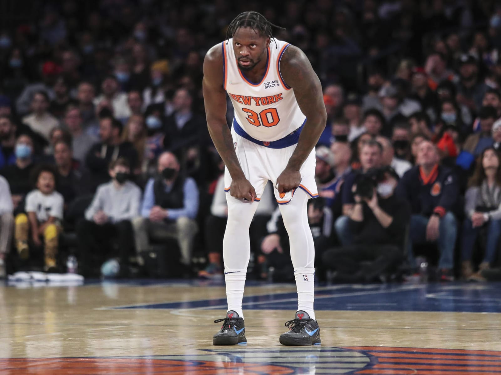 A general view of the shoes worn by RJ Barrett of the New York