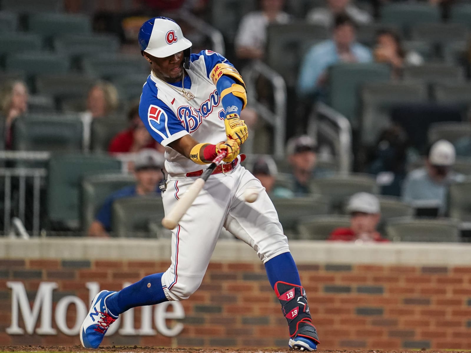 Braves' Ronald Acuña Jr. hit on the left elbow by a pitch, leaves