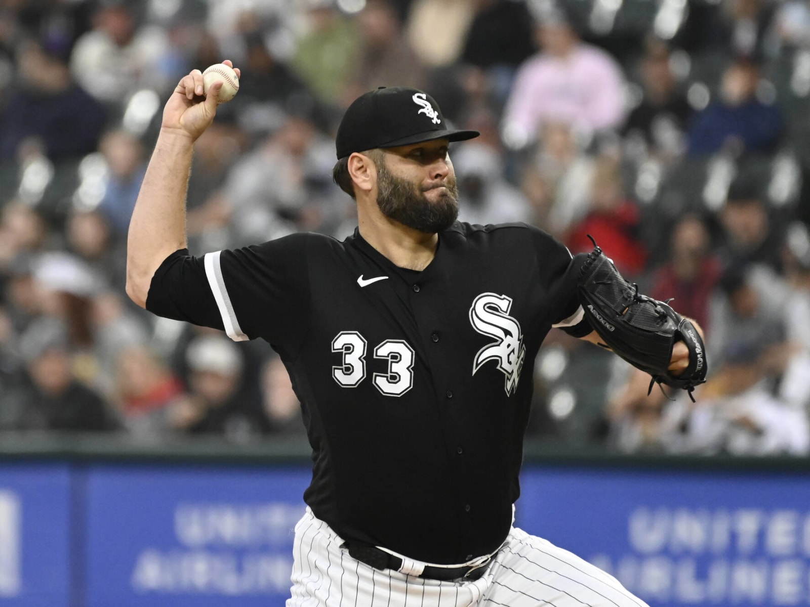 White Sox starting pitcher Lance Lynn collects his thoughts after allowing  a three-run home run to Yankees right fielder Aaron Judge (99) in the third  inning in the Field of Dreams game