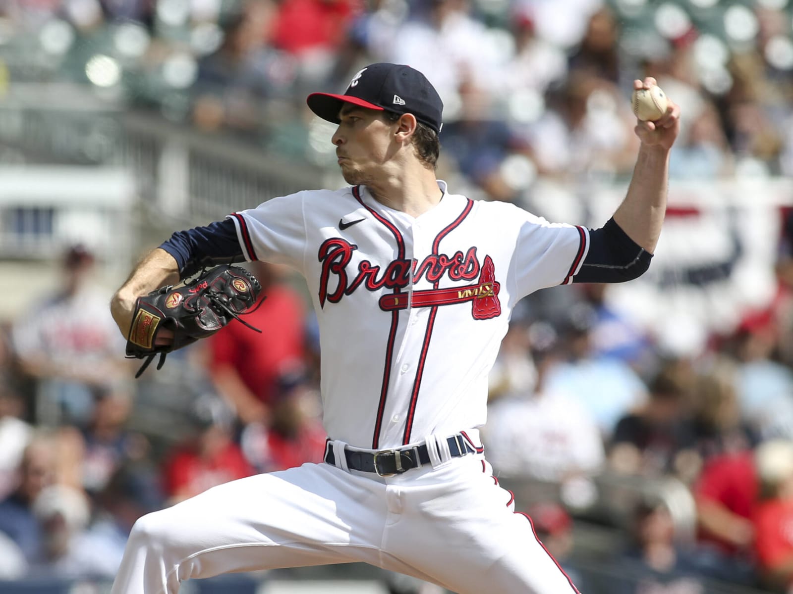 Max Fried Atlanta Braves Autographed 8 x 10 White Jersey Pitching Horizontal Photograph