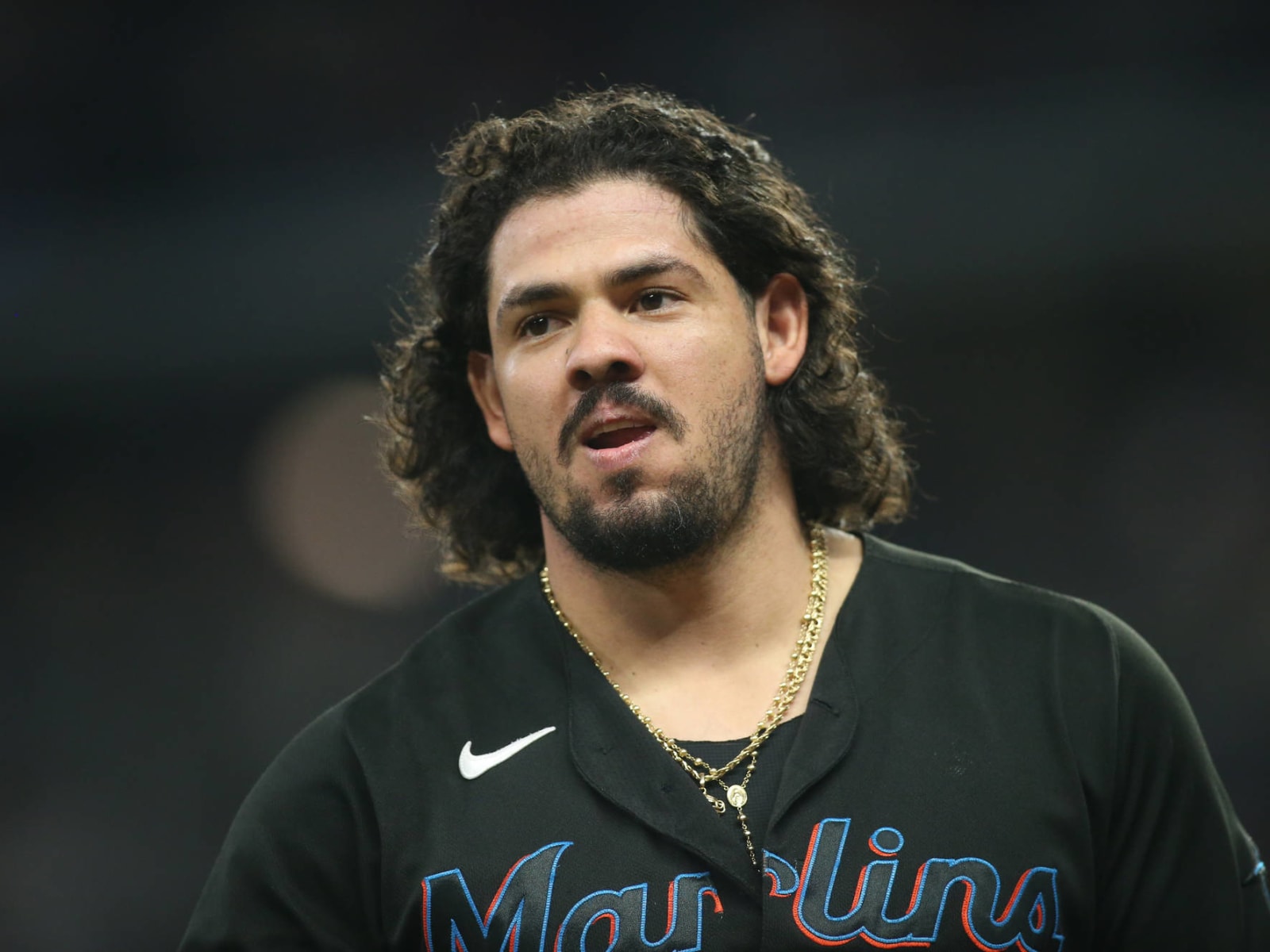 Game-Used 2019 Throwback Florida Marlins Jersey: Jorge Alfaro - Size: 44  (Used July 26-28, 2019)