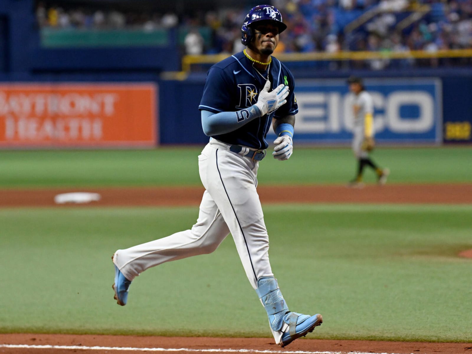 Tampa Bay Rays shortstop Wander Franco fields a ground ball out