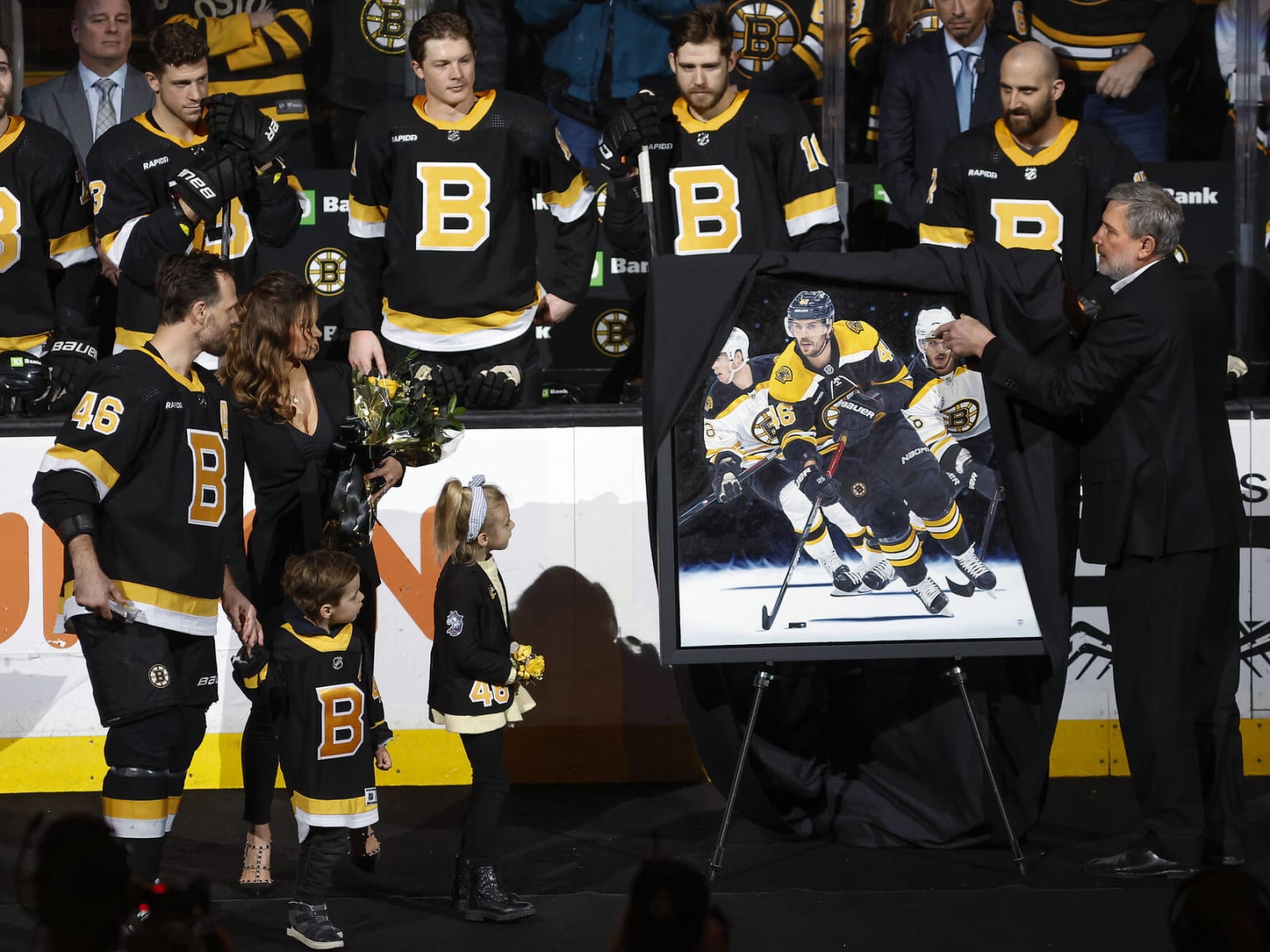 Bruins Model Centennial Jerseys at JetBlue Takeoff Event