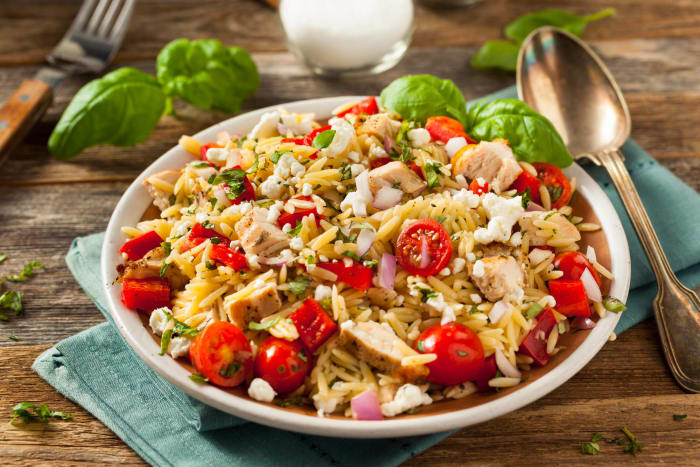 Tomato basil chicken with orzo