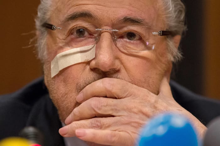 2015: FIFA president Seth Blatter, promising to appeal his eight-month ban from soccer