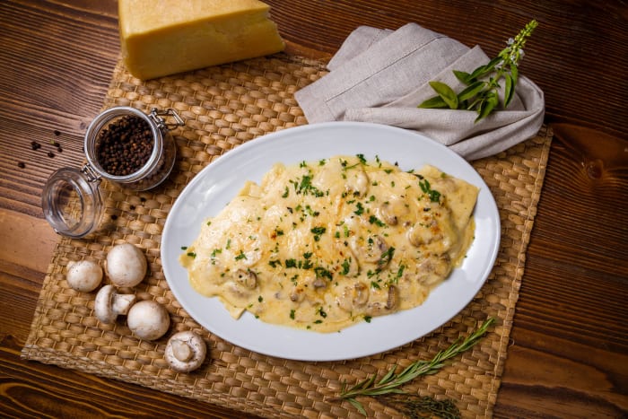Mushroom parmesan ravioli
