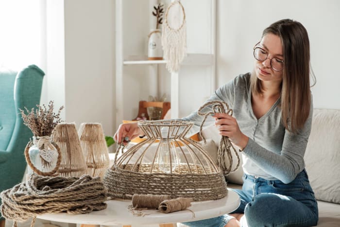 Use rope to give an old lamp a new nautical vibe