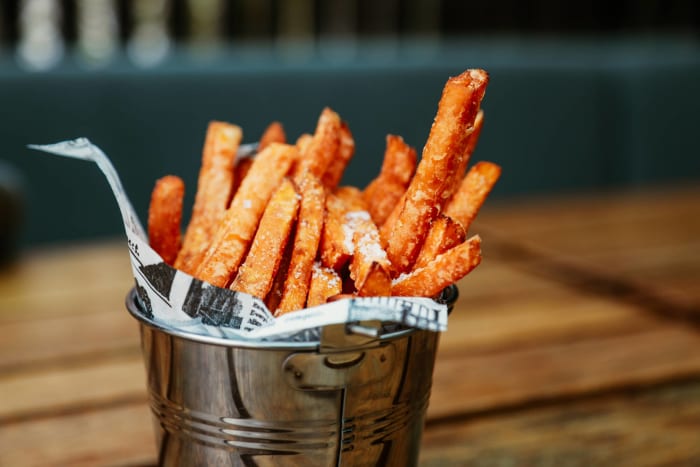 Double-crunch sweet potato fries