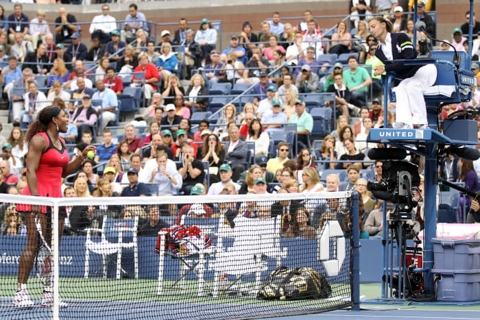 2011: Serena Williams to umpire Eva Asderaki during U.S. Open finals