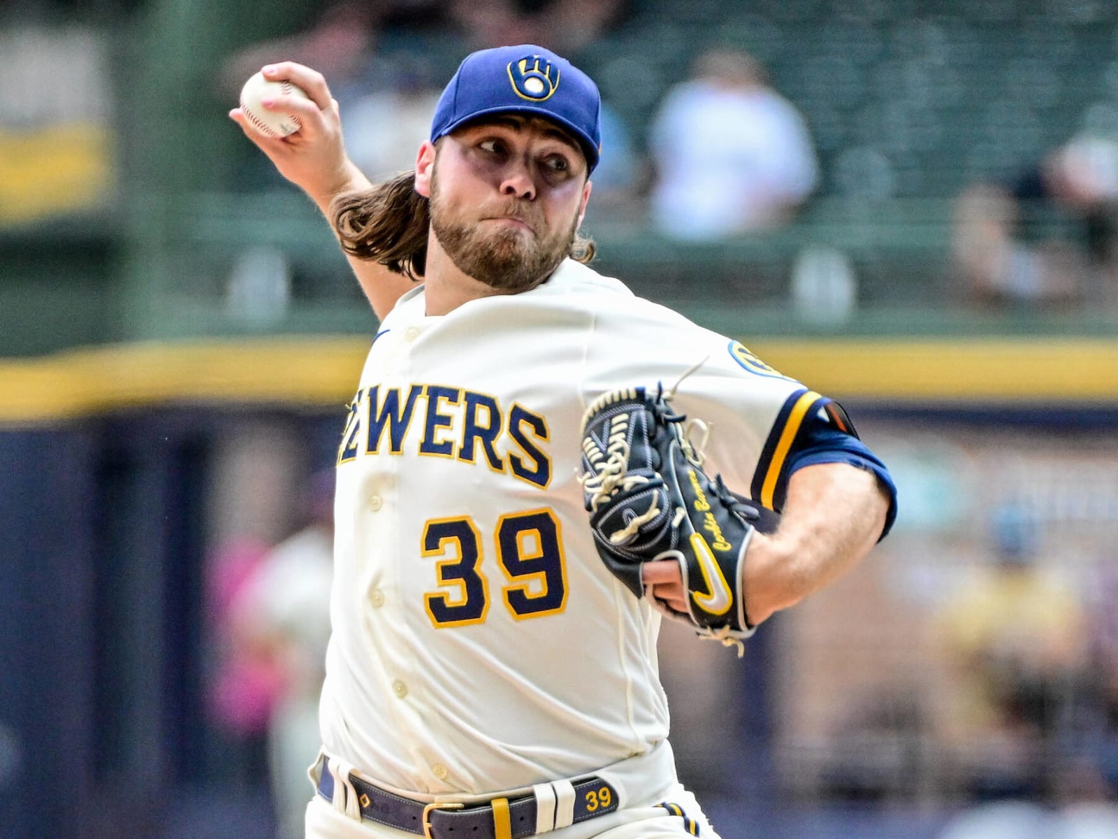 Corbin Burnes Milwaukee Brewers Unsigned Pitches in Game One of The 2021 National League Division Series Photograph