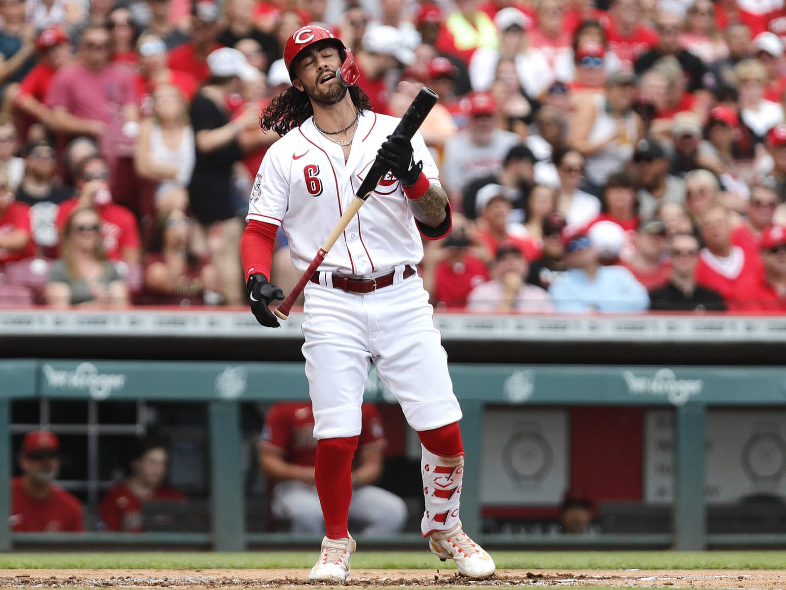 Cincinnati Reds' Jonathan India waits on deck to bat during a