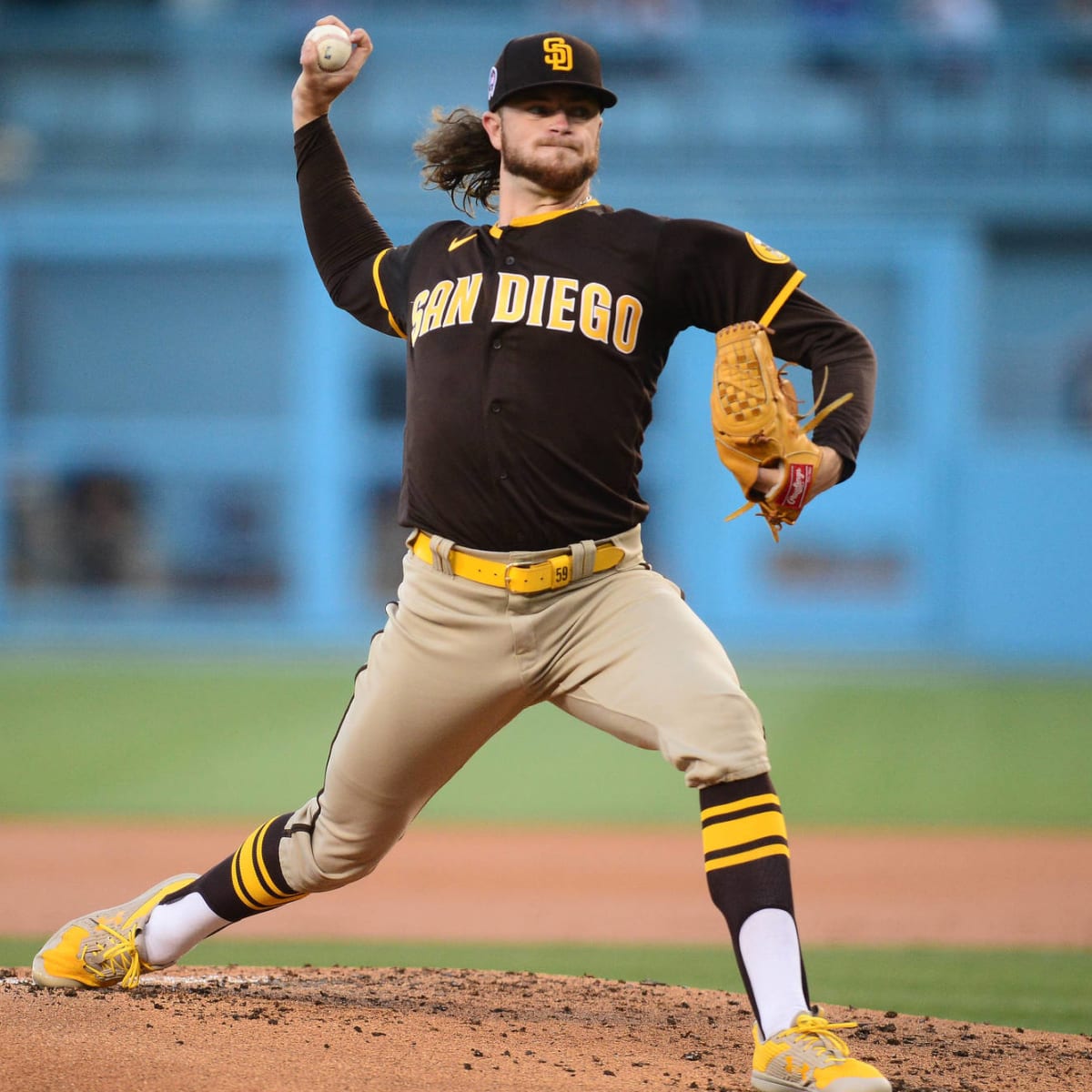 San Diego Padres starting pitcher Yu Darvish, of Japan, pauses on