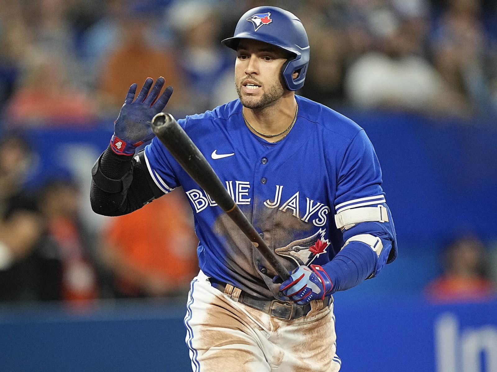 Blue Jays' George Springer carted off after colliding with Bo Bichette