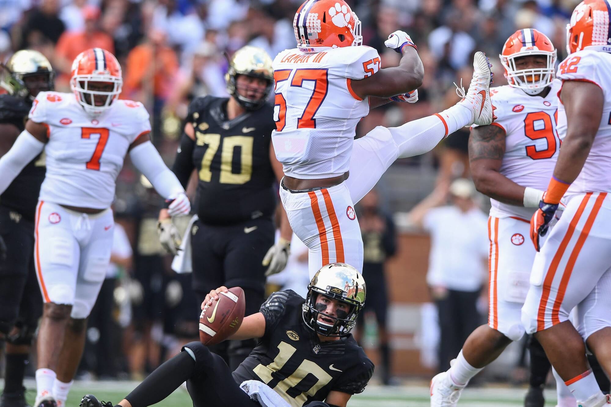 No. 5 Clemson (3-0, 1-0 in ACC) at No. 21 Wake Forest (3-0, 0-0 in ACC), Noon, Saturday, ABC