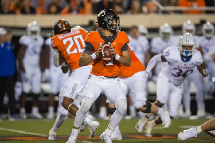 No. 18 Oklahoma State (6-2, 3-2 in Big 12) at Kansas (5-3, 2-3 in Big 12), 3:30 p.m., Saturday, FS1