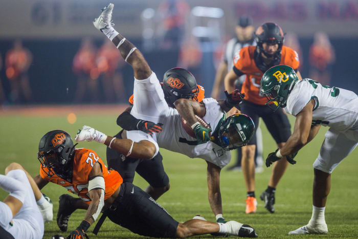 Big 12: No. 9 Baylor (10-2) vs. No. 5 Oklahoma State (11-1), at Arlington, TX, Saturday, Noon, ABC