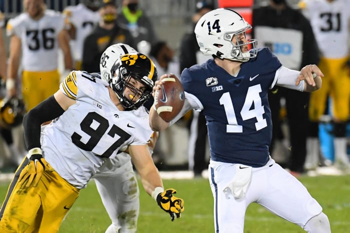 No. 4 Penn State (5-0, 2-0 in Big Ten) at No. 3 Iowa (5-0, 2-0 in Big Ten), 4 p.m., Saturday, Fox