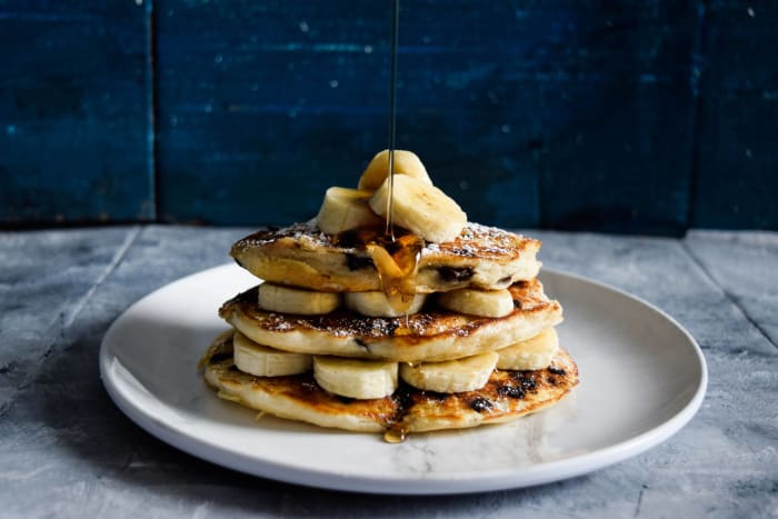 Banana chocolate chip pancakes