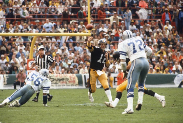 Super Bowl XIII: Terry Bradshaw, Pittsburgh Steelers, and Roger Staubach, Dallas Cowboys