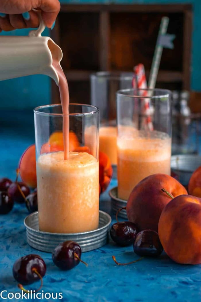 Peach raspberry vegan smoothie