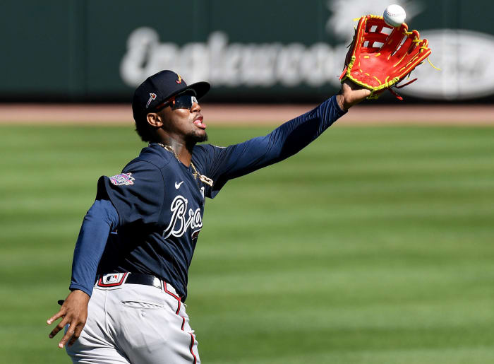 Ronald Acuna Jr Signed Custom White Throwback Pro-Style Baseball