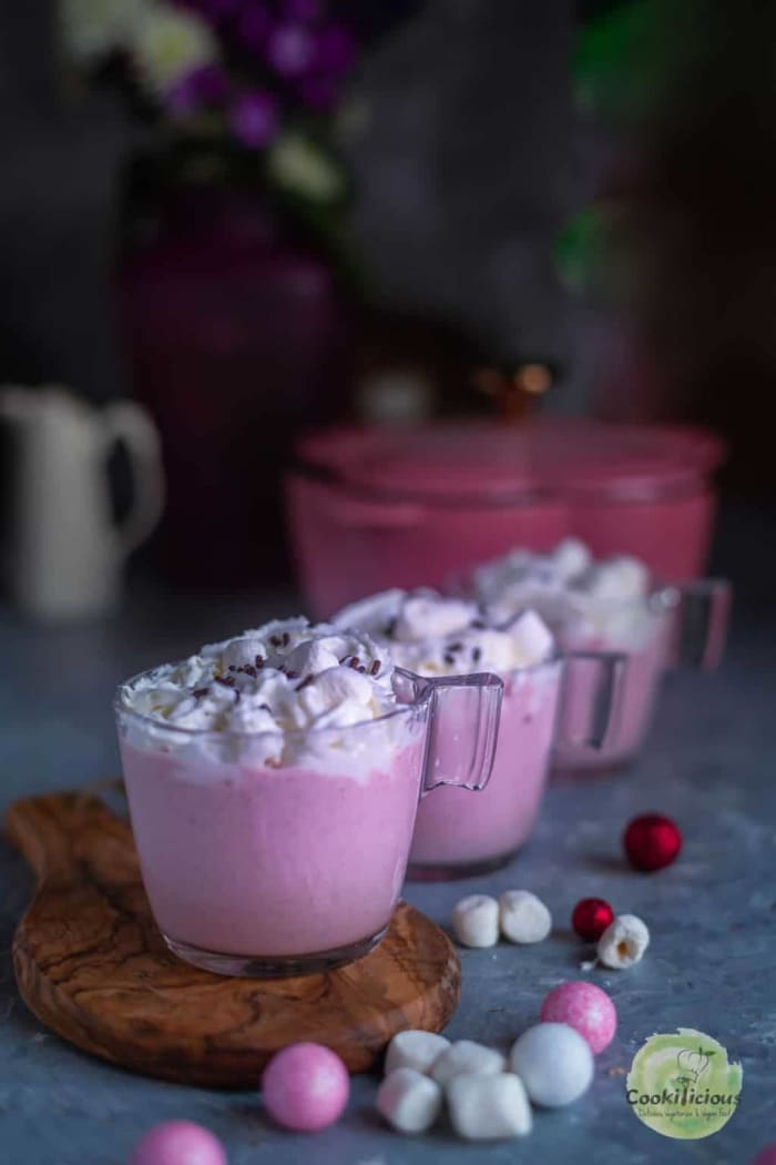 Vegan raspberry rose hot chocolate