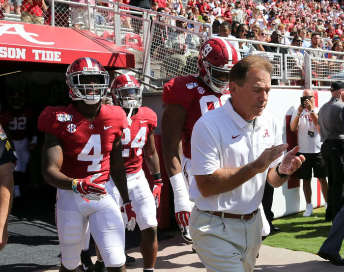 No. 1 Alabama (5-0, 2-0 in SEC) at Texas A&M (3-2, 0-2 in SEC), 8 p.m., Saturday, CBS