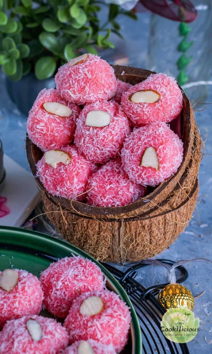 Rose-flavored coconut ladoo