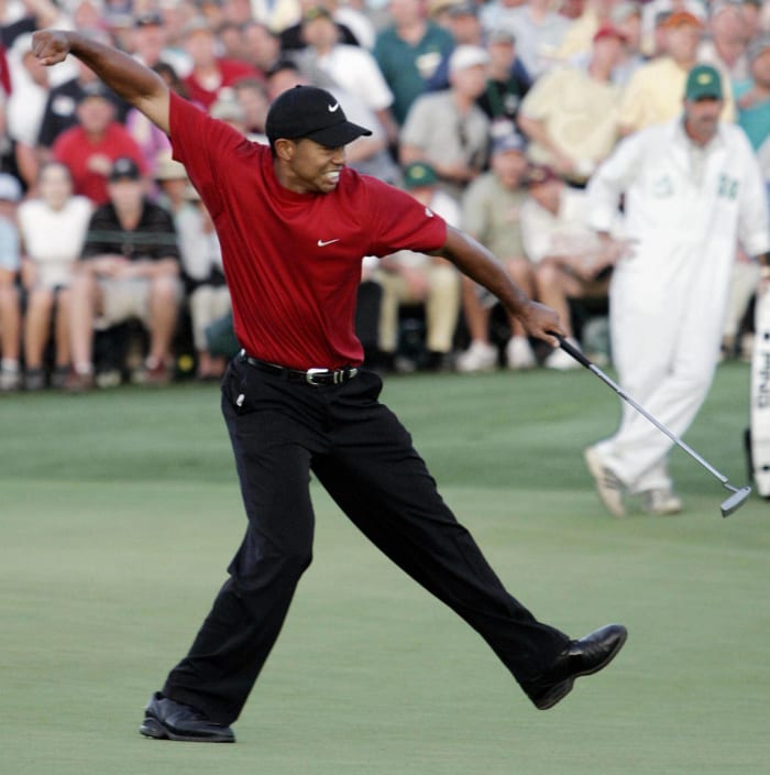 2005: Woods celebrates after winning the playoff