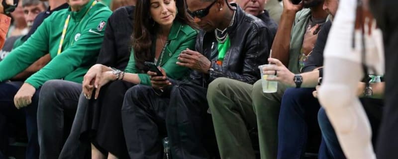 Travis Scott Wears "Celtics" Jordan Jumpman Jacks at NBA Finals