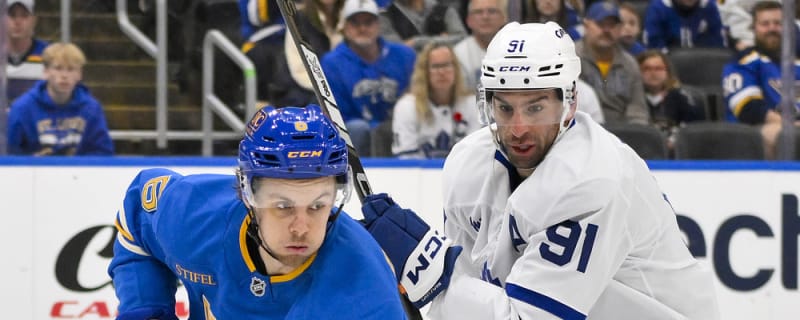 Blues' Philip Broberg leaves game vs. Maple Leafs with leg injury