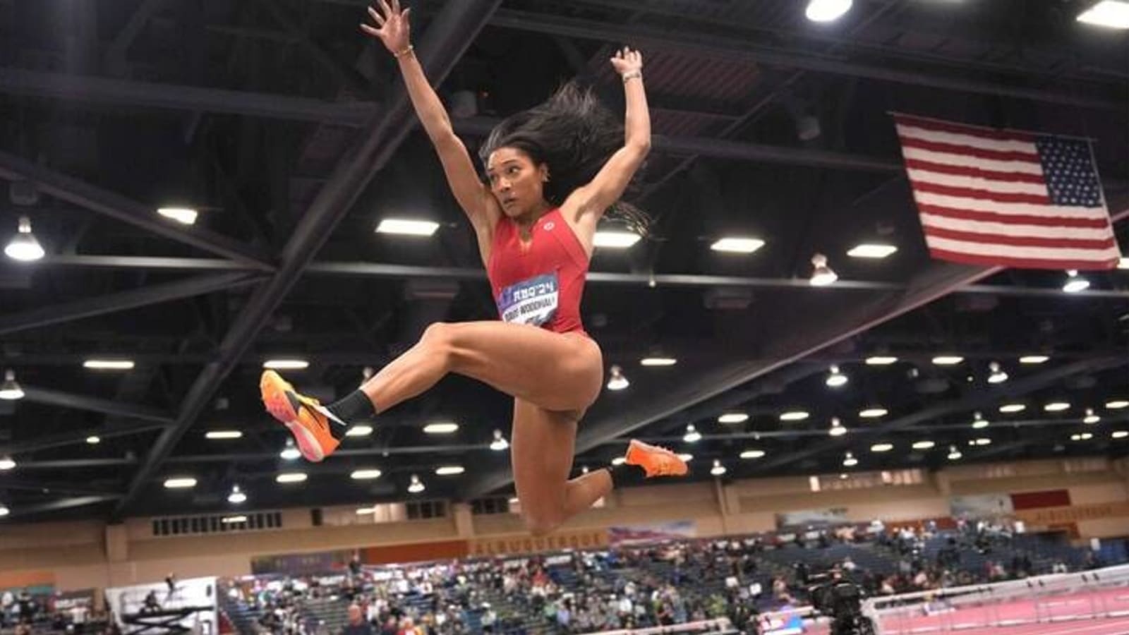 Former Georgia, Texas star Tara Davis-Woodhall claims gold in long jump at World Indoor Championships