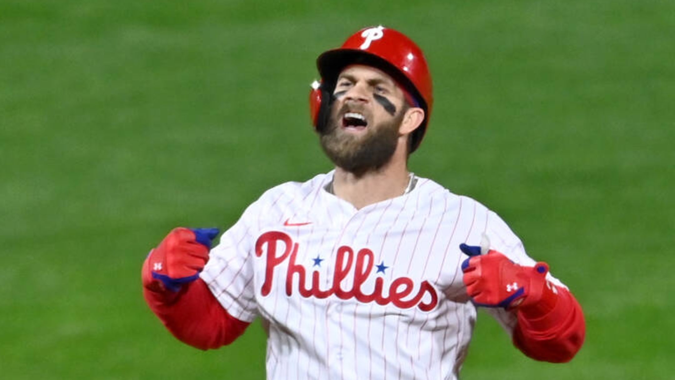 Harper's new celebration after his double : r/phillies