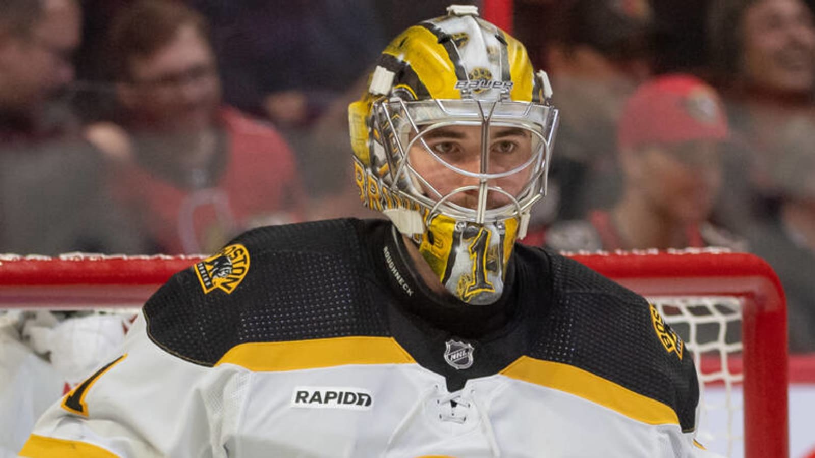 Bruins goaltender Swayman exits game with lower body injury