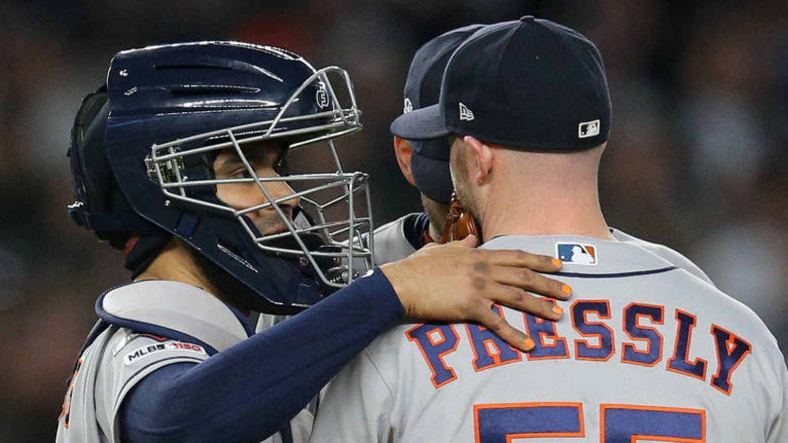 Houston catcher Robinson Chirinos has his nails painted Astros orange