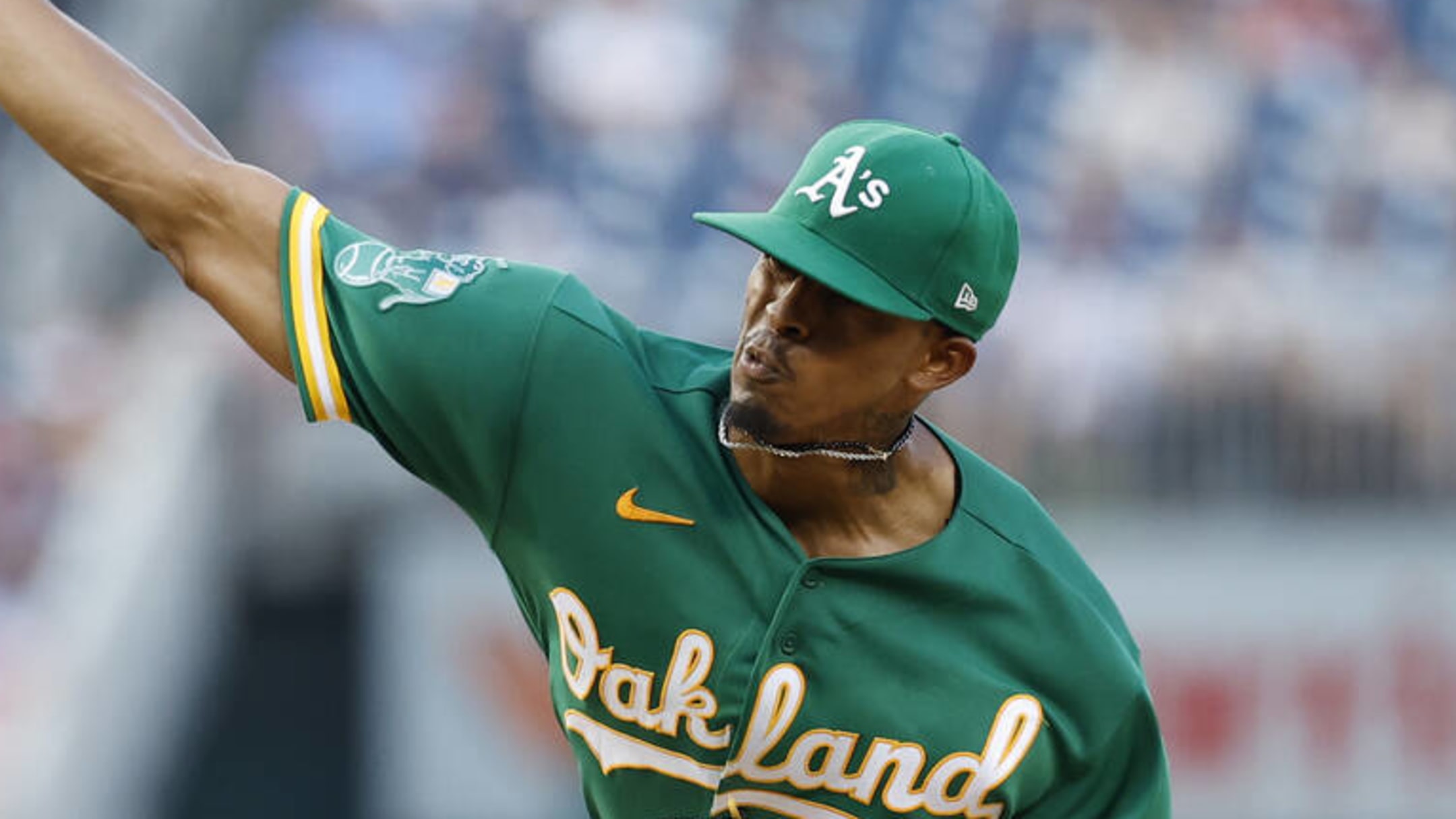 Oakland Athletics pitcher Luis Medina throws against the Arizona