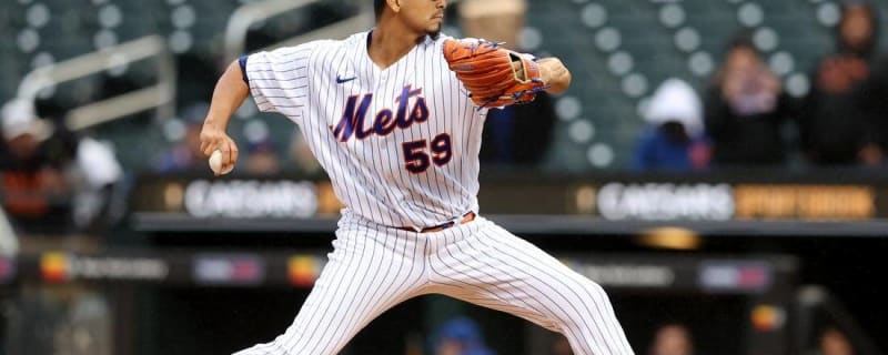 Carlos Carrasco throws batting practice at Citi Field